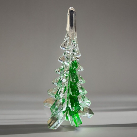 Vintage Silvestri Art Glass Christmas Tree Green Clear Bubbles Hand Blown 9"x5" - Picture 6 of 15